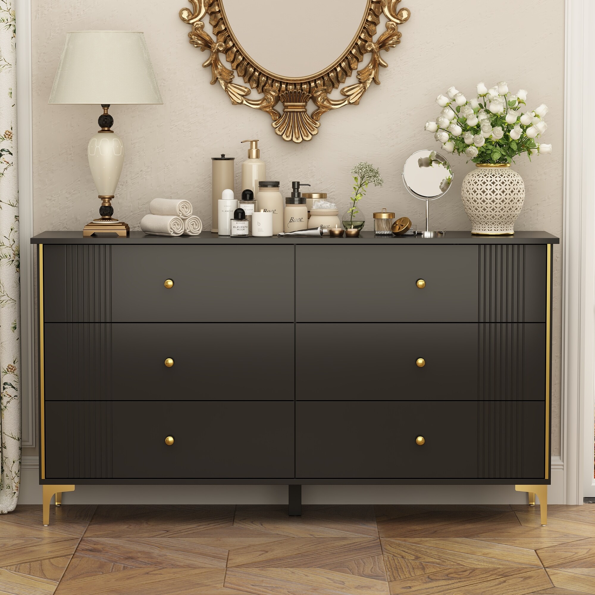 white lacquer dresser with gold hardware Henredon White Lacquer Solid Wood Dresser – McKenna Design Co main image 1