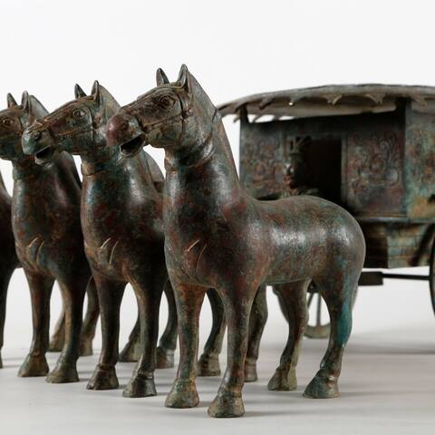 Artissance Bronze Vintage Horse-Drawn Carriage, 31 Inch Long, Bronze Green Finish (Size & Finish Vary)
