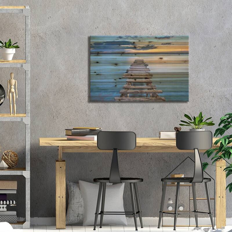 Pier Print On Wood by Srecko Jubic - Multi-Color