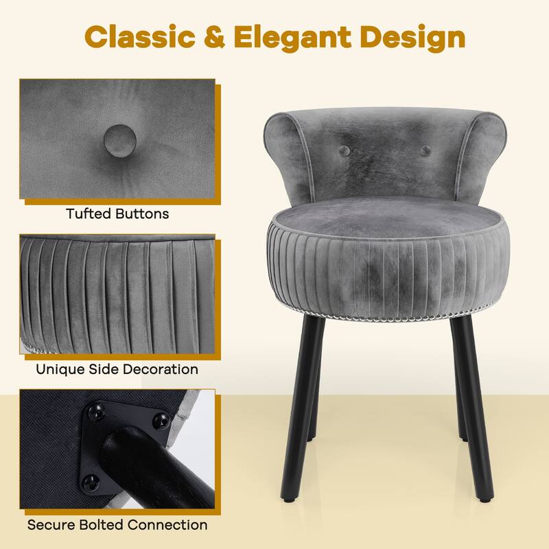 Gymax Velvet Vanity Chair w/ Back Tufted Low Back & Solid Wood Legs