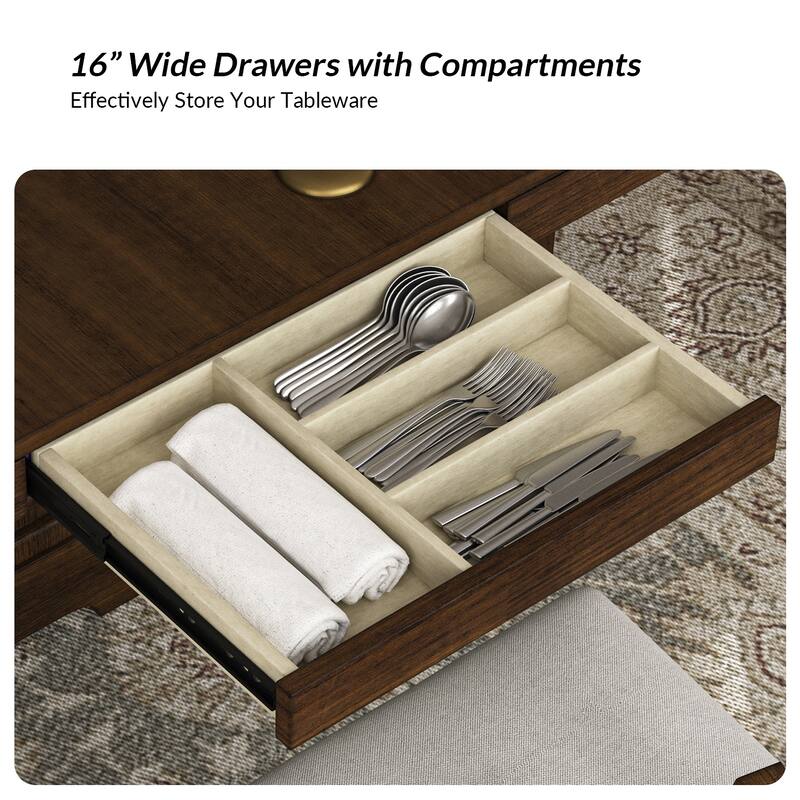 Pawel 86" Farmhouse Double Pedestal Dining Table with Two Built-in Divided Drawers by HULALA HOME