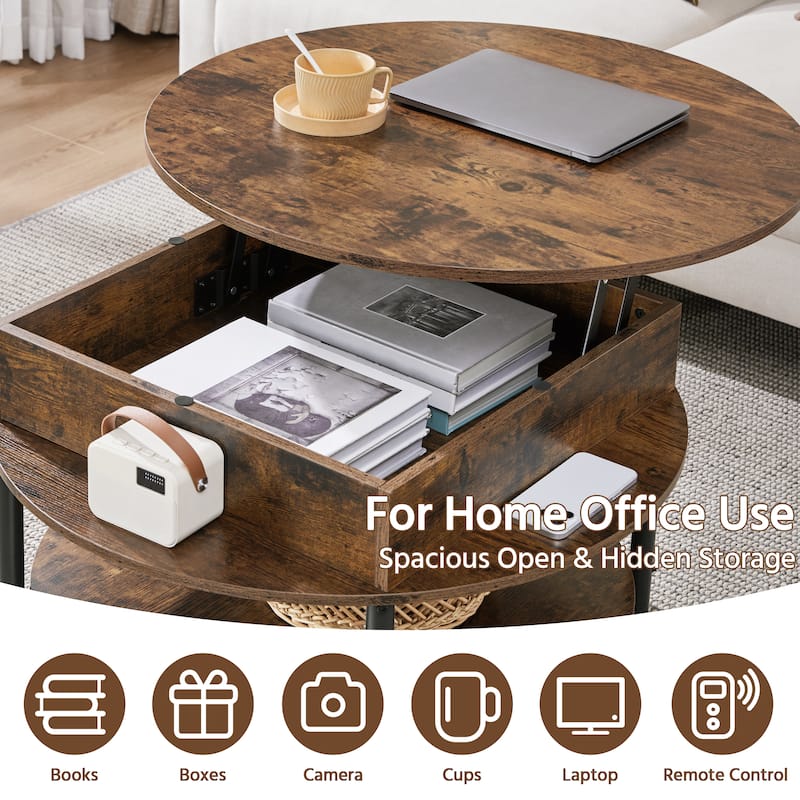 Yaheetech Round Lift Top Coffee Table with Hidden Compartment & Storage Shelf