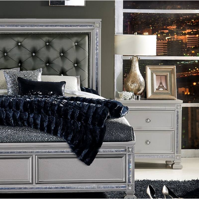 Glamorous Modern Design 1pc Nightstand of 2x Drawers Faux Crystal Knobs Furniture