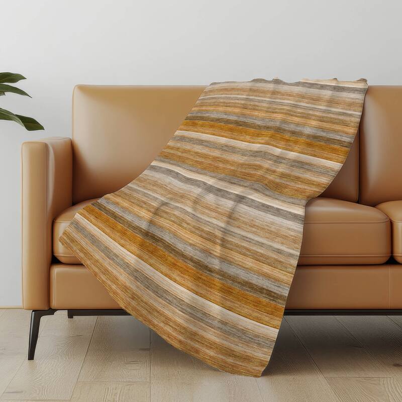 Premium Machine Washable Ombre Stripe Sherpa Throw Blanket