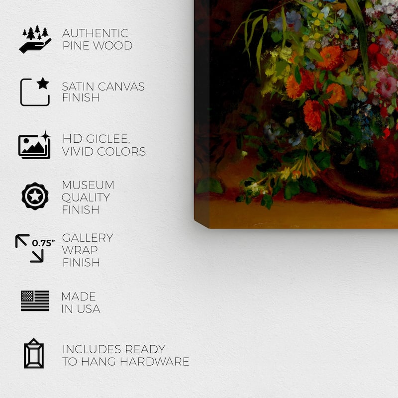 Wynwood Studio Canvas Floral and Botanical Gustave Courbet - Bouquet of Flowers Brown and Traditional Wall Art Canvas Print