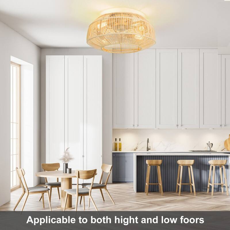 20 in. Indoor 4-Lights Gold Rattan Ceiling Fan with Light and Remote, Flush Mount Ceiling Fan, No Bulbs Included