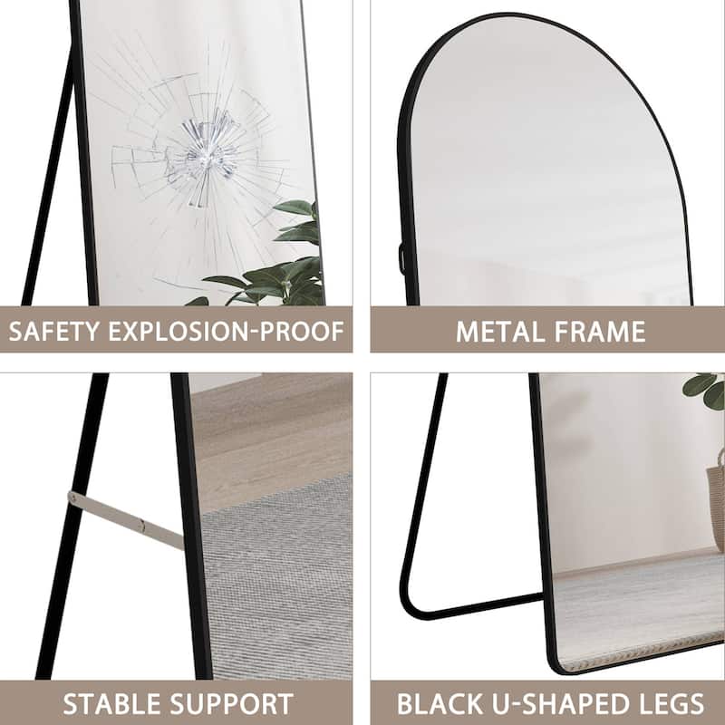 Roomfitters Arched Wall Mirror with Black Aluminum Frame, 59.8"x16.5" Full Length Floor or Vanity Mirror, Black