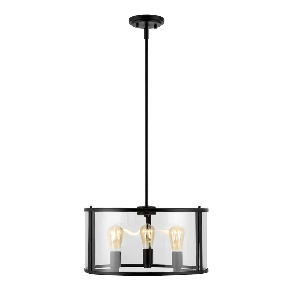 SAFAVIEH Lighting Burcin 3-Light Led Adjustable Pendant - 18" W x 18" L x 18.25-48.25" H - Clear/Oil-Rubbed Bronze - 18Wx18Dx48H