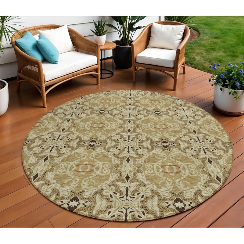 HomeRoots Medallion Transitional Rectangle Outdoor Rug - 8' Round