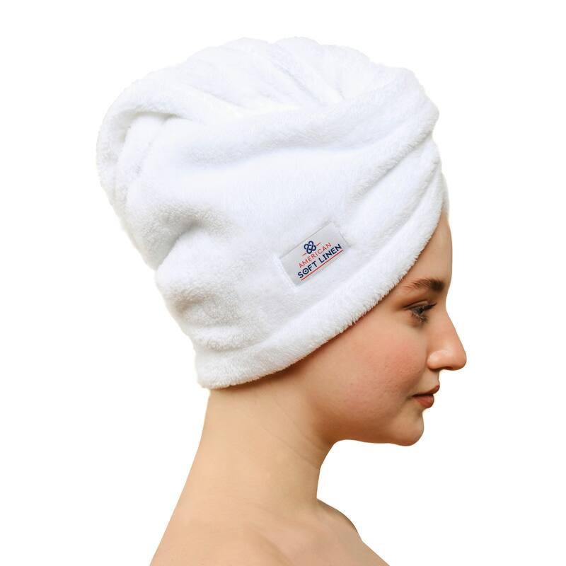 American Soft Linen Hair Drying Towel, Towel Cap with Button