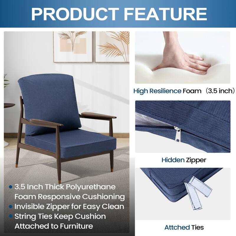 22 x 21 in Outdoor Patio Deep Seat Cushions Set Water Resistant