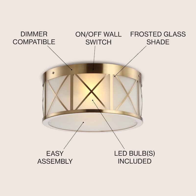 Pagoda 13" Drum Metal/Glass Flush Mount Brass Gold by JONATHAN Y