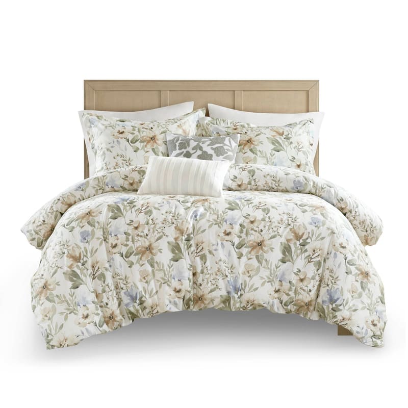 Harbor House Blue Herbal 5 Piece Cotton Sateen Print Duvet Set
