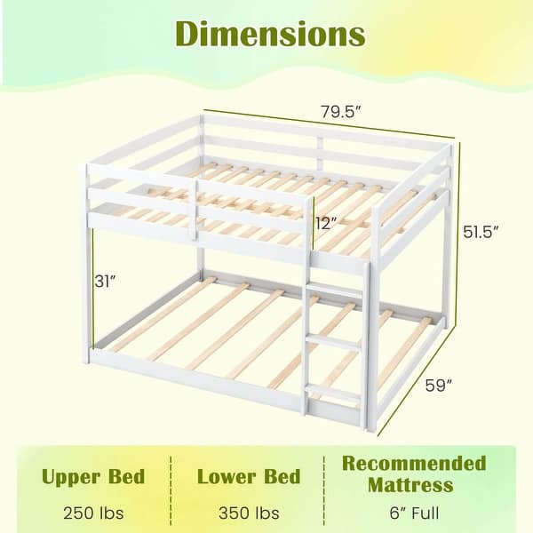 dimension image slide 0 of 2, Costway Full Over Full Bunk Bed with Full-length Guardrails &