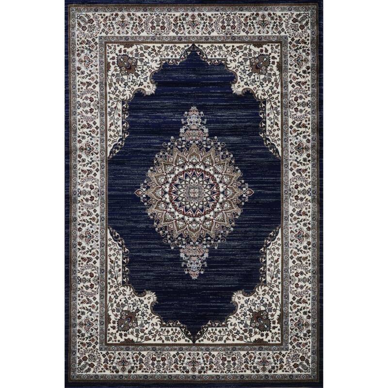 Master Collection Medallion Transitional Area Rug - Dark Blue - 8' Runner