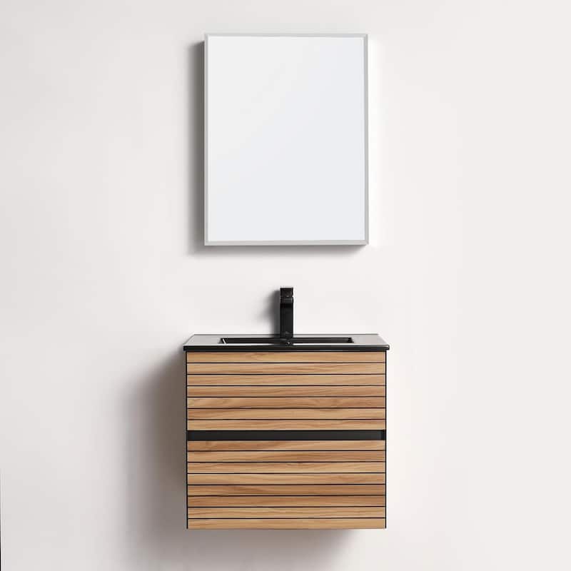 Blossom Annecy 24" Floating Bathroom Vanity with Black Ceramic Sink - Maple Finish - Maple Strip