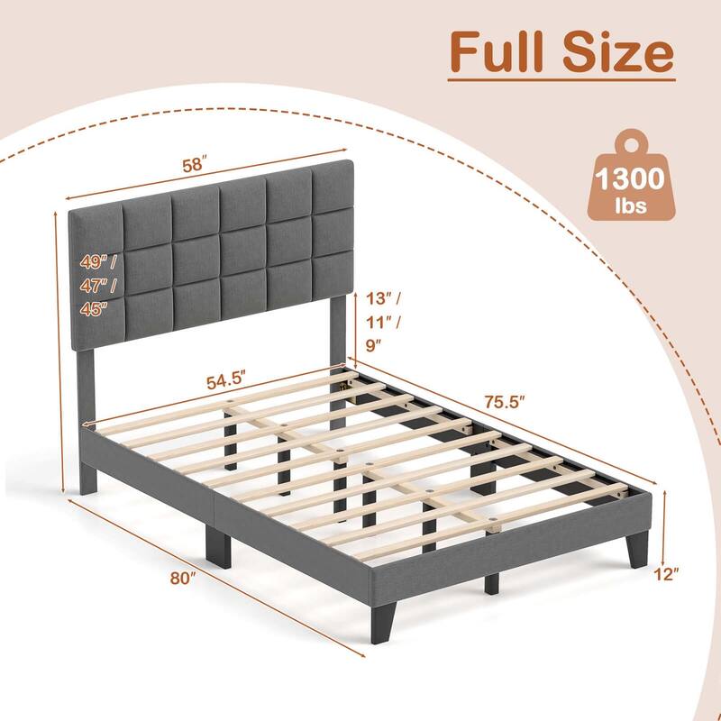 Costway Full/Queen/King Size Bed Frame Modern Linen Fabric Upholstered