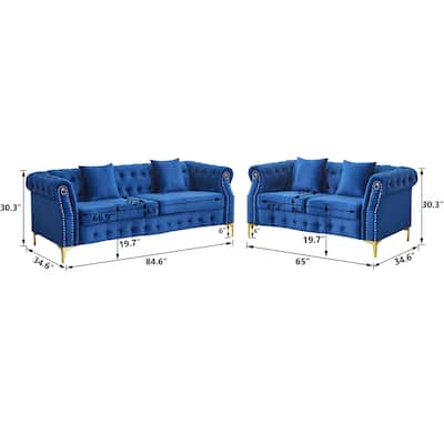 Velvet 2 Piece Loveseat and Sofa Living Room Set
