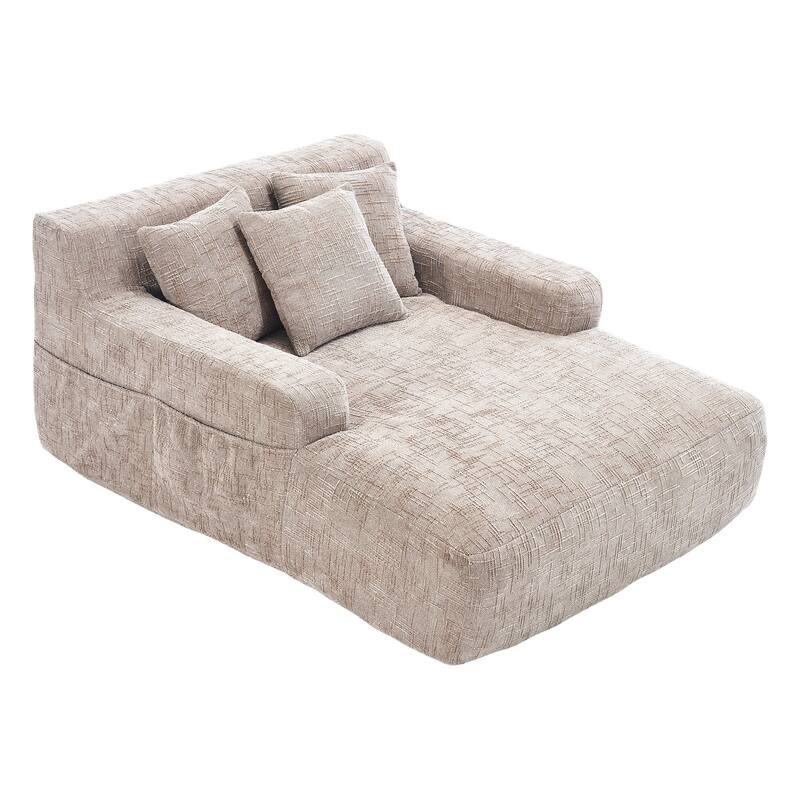 Modern Chenille Lazy Sofa Chaise Lounge Armchair Sofa Bed with 3 Pillows for Living Room Bedroom