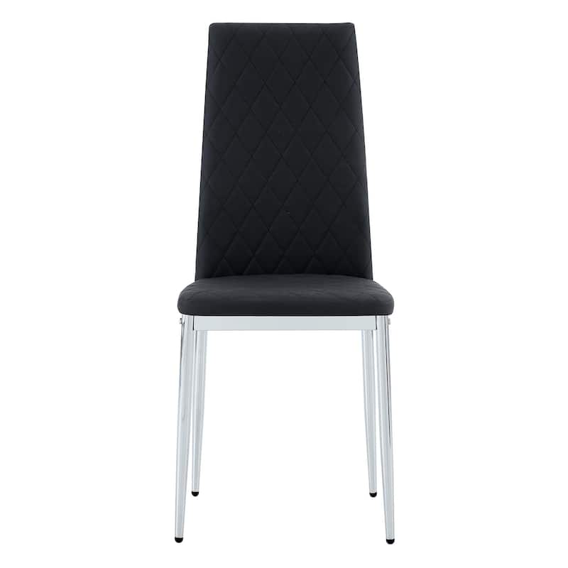Modern Style Dining Chairs Set of 4, PU Material Seat, Silver Metal Legs