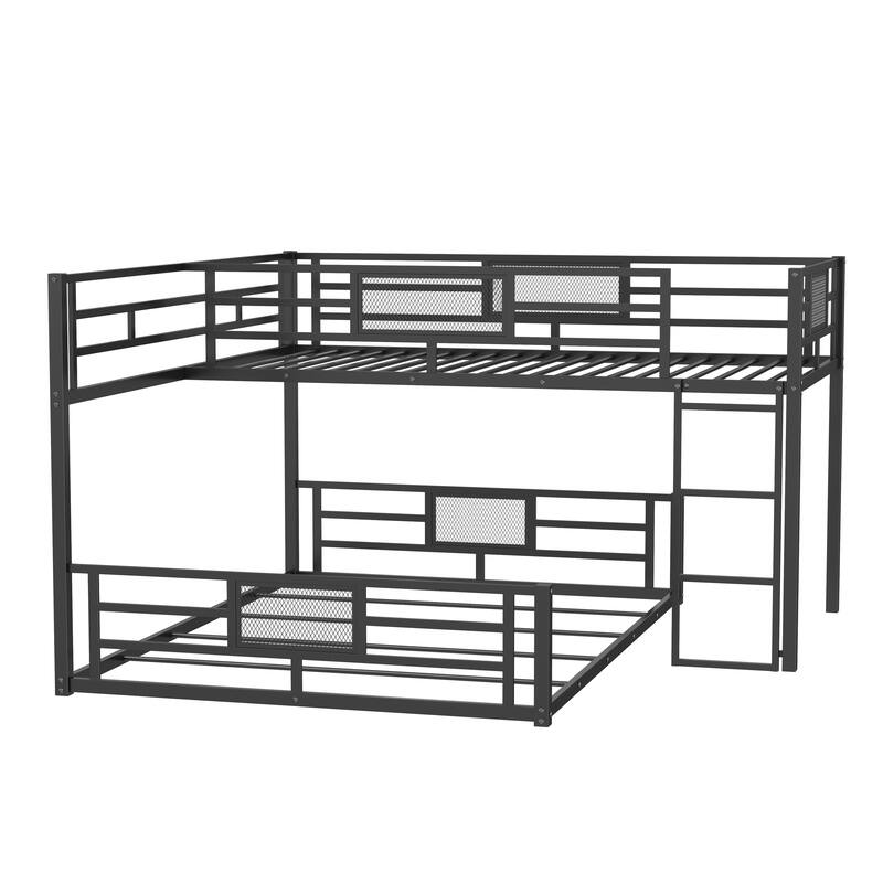L-Shaped Metal Twin Over Full Floor Bunk Bed Frame