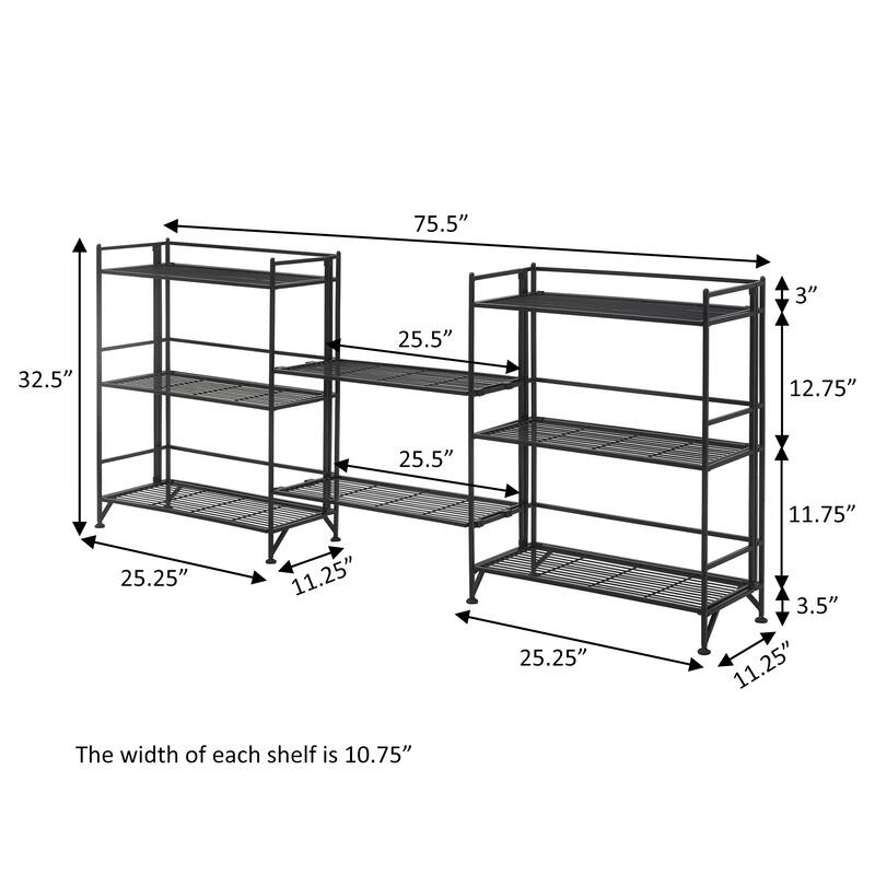Xtra Storage 3 Tier Wide Folding Metal Shelves with Set of 2 Extension Shelves