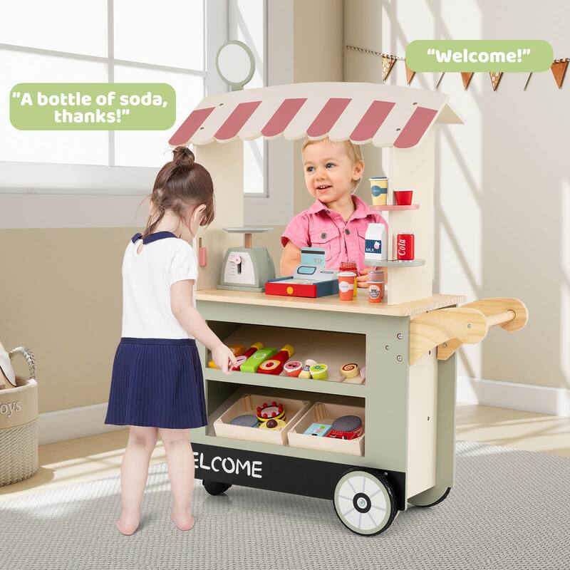 Costway Kids Snacks & Sweets Food Cart Kids Toy Cart Play Set with 30 - See Details