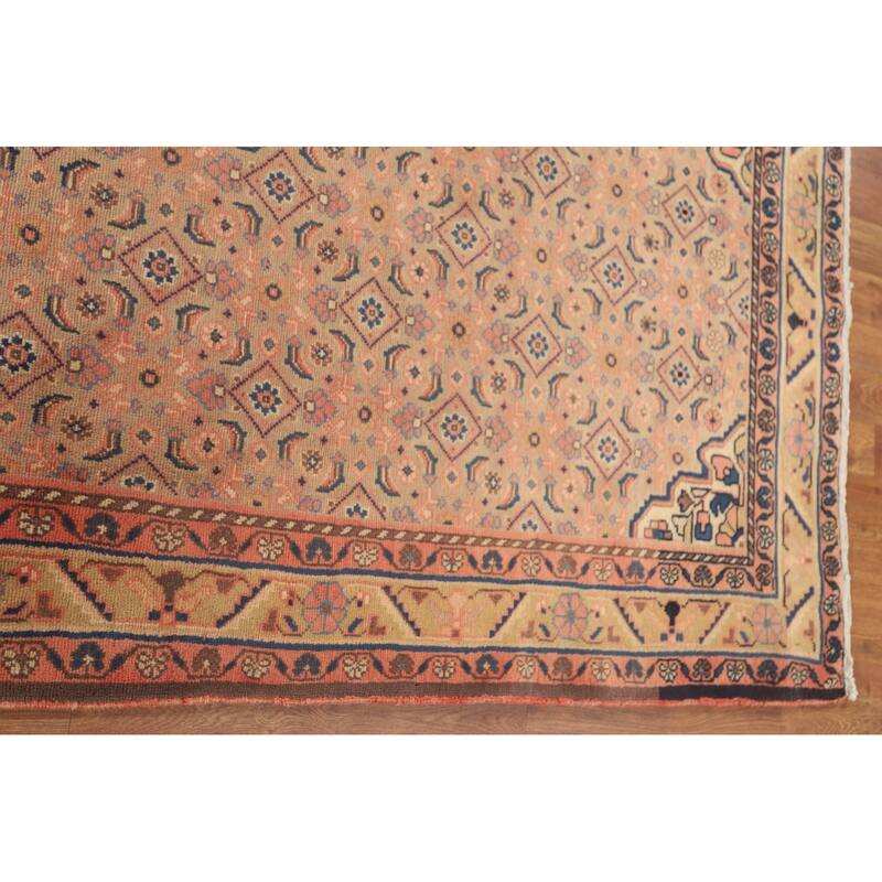All-Over Mahal Persian Vintage Runner Rug Hand-Knotted Wool Carpet - 3'9" x 13'4"