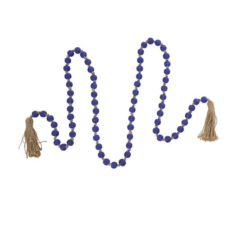 Glass Handmade Round Long Frosted Beaded Garland with Tassel with Knotted Brown Jute - Various Colors - Roche River Decor