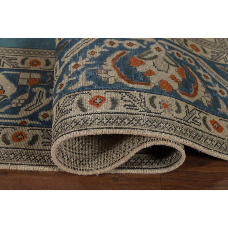 Blue Tabriz Vintage Persian Area Rug Handmade Traditional Wool Carpet - 9'7" x 12'8"