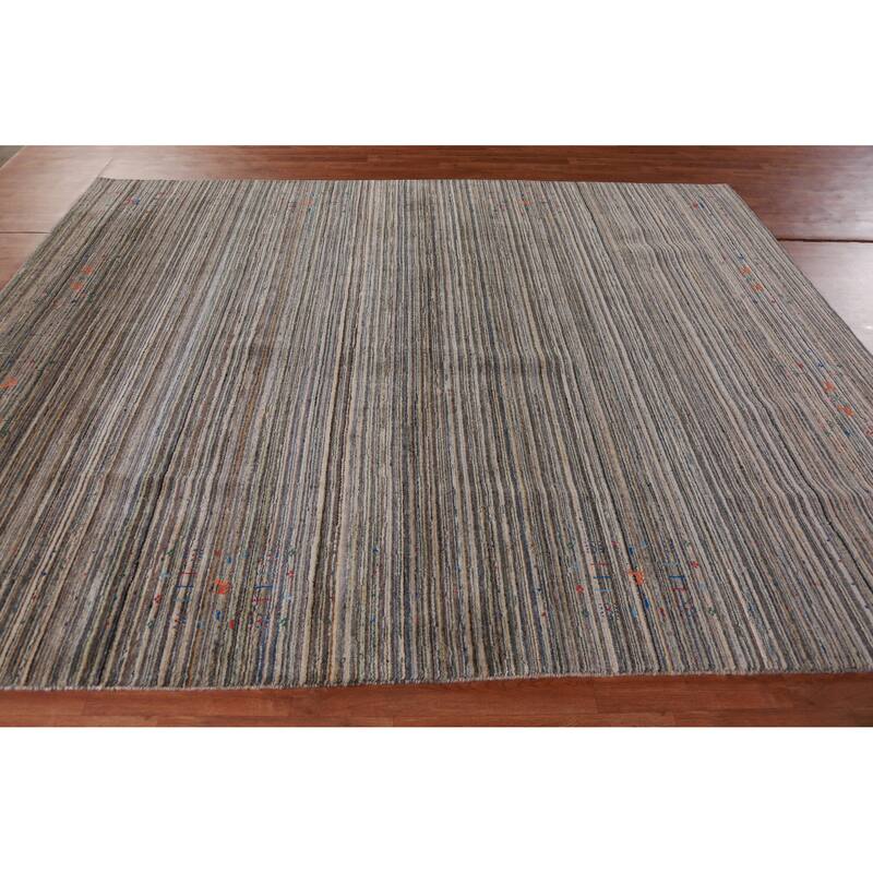 Hand Knotted Oriental 100% Wool Carpet Tribal Stripe Multi-Colored Gabbeh Area Rug - 9' 9'' X 7' 11''