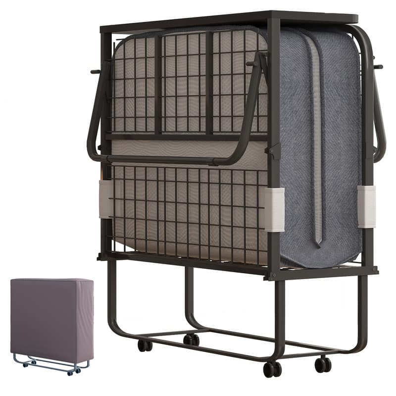 Mixoy Folding Bed with Mattress,Portable Foldable Roll Away Adult Bed for Guest,with Dustproof Bag & Baffle