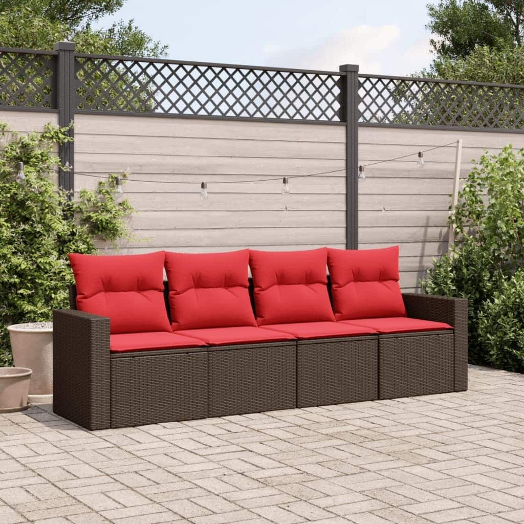 vidaXL Patio Sofa Set with Cushions Outdoor Conversation Furniture Poly Rattan - 25.8" x 24.4" x 27.2"
