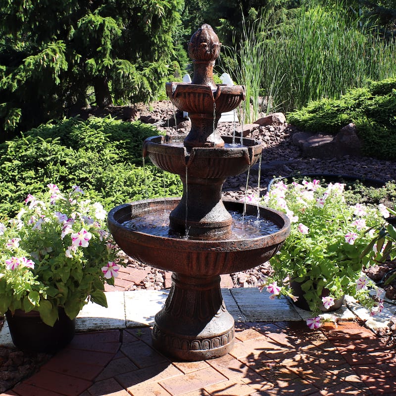 Sunnydaze Flower Blossom Outdoor Water Fountain - 3-Tier - Electric - 43-Inch