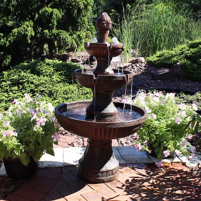 Sunnydaze Flower Blossom Outdoor Water Fountain - 3-Tier - Electric - 43-Inch
