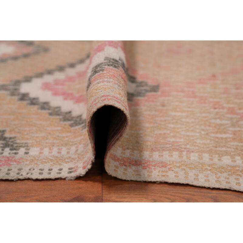 Hand Woven Oriental 100% Wool Carpet Southwestern Tribal Peach Kilim Area Rug - 9' 3'' X 5' 1''