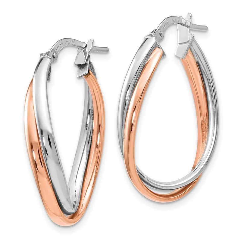Curata 14k Rose and White Gold 38mm Double Oval Hoop Earrings