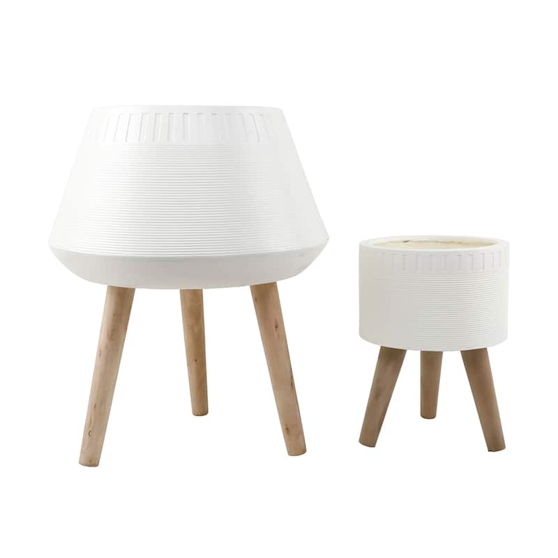 18"W & 10" Dumpling Fiberglass Pot On Stand,White,Set Of 2