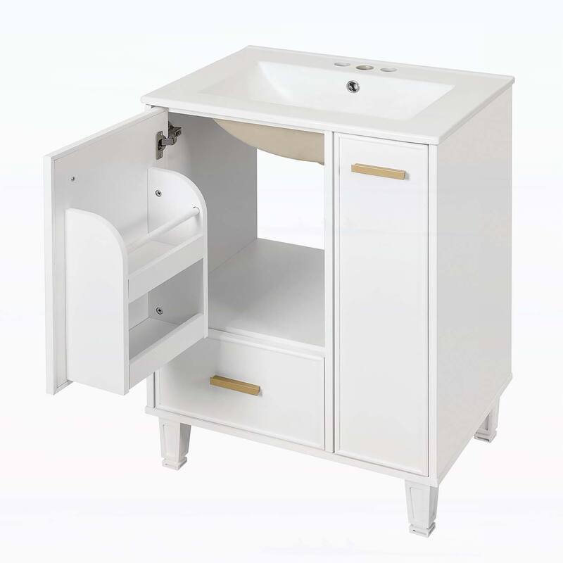 Bathroom Vanity Cabinet with Sink,with Door Shelf,Deep Drawer,2-Tier Pull-Out Basket