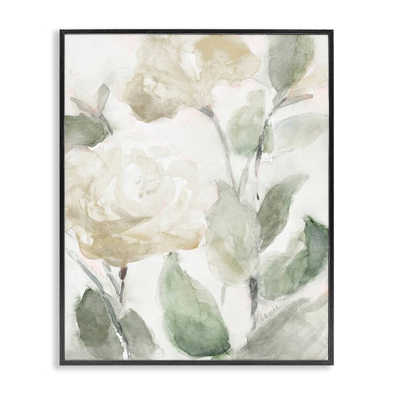 Stupell Soft Edge White Roses Blooming Charming Abstract Florals Framed Wall Art - Green - 16 x 20 - White