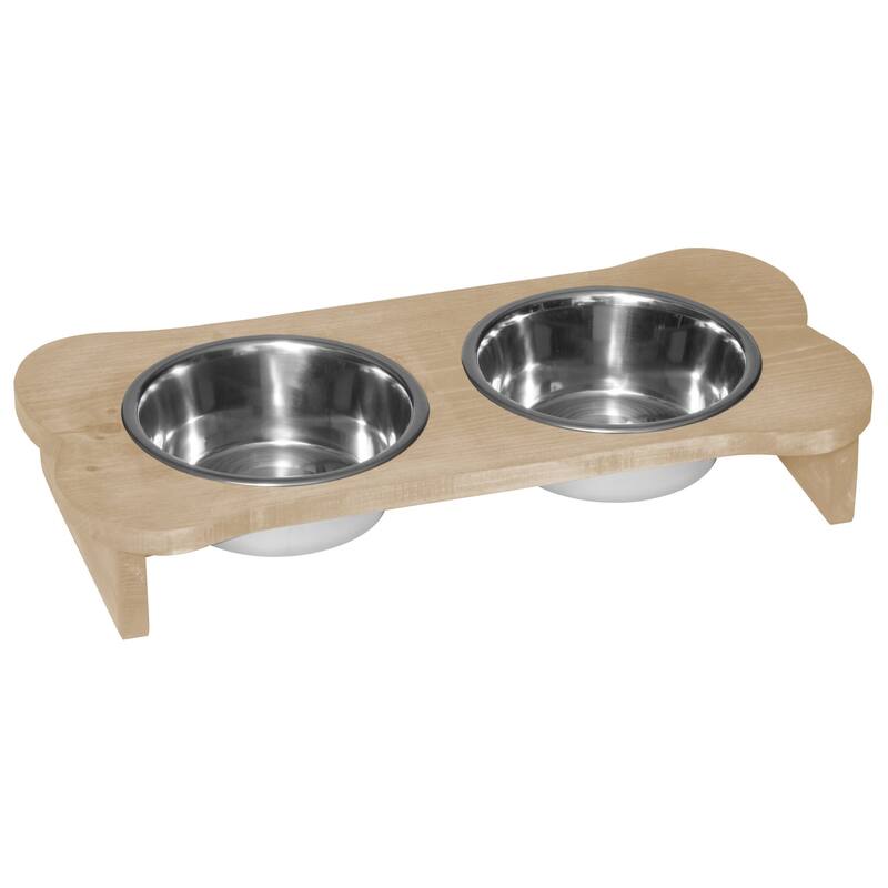 Amish Made Pine Bone-Shaped Dog Dish - Country Tan - Low Feeder
