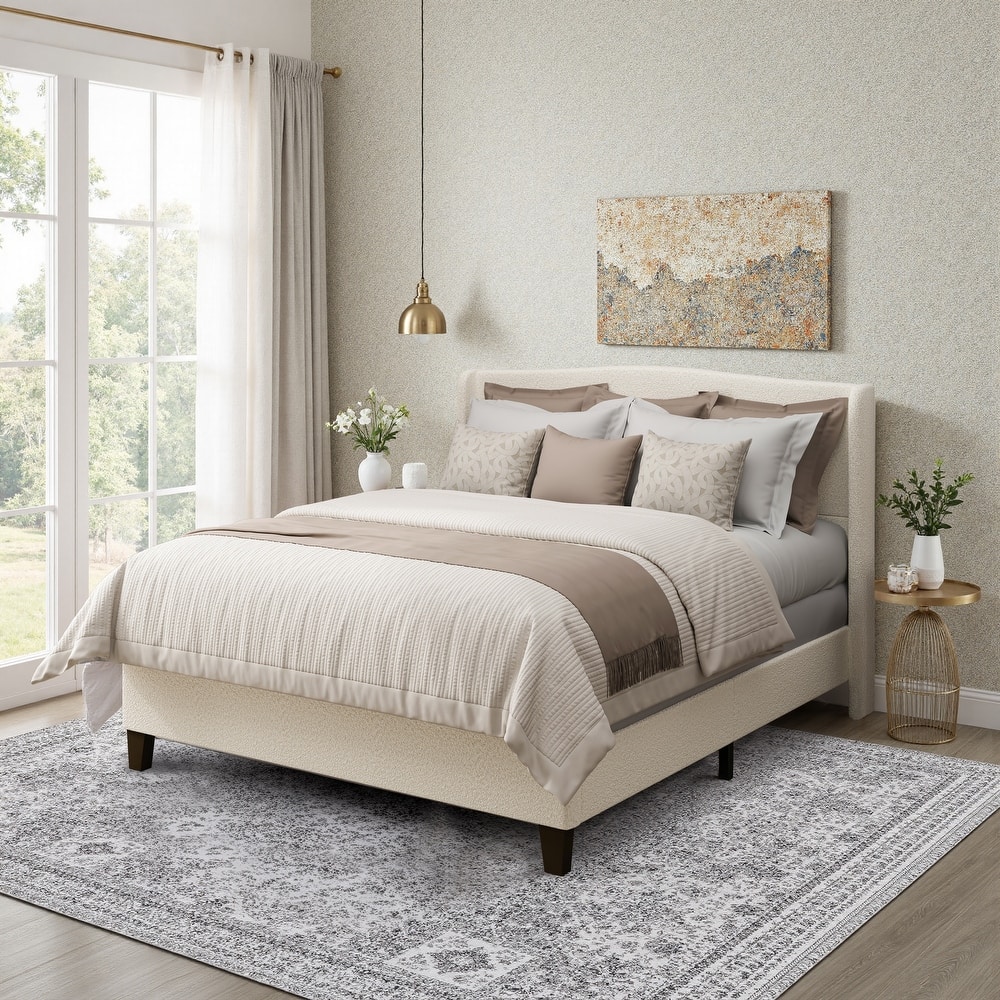 GDFStudio - Jane 49.21" High Back Upholstered Headboard Bed Frame with High Footboard