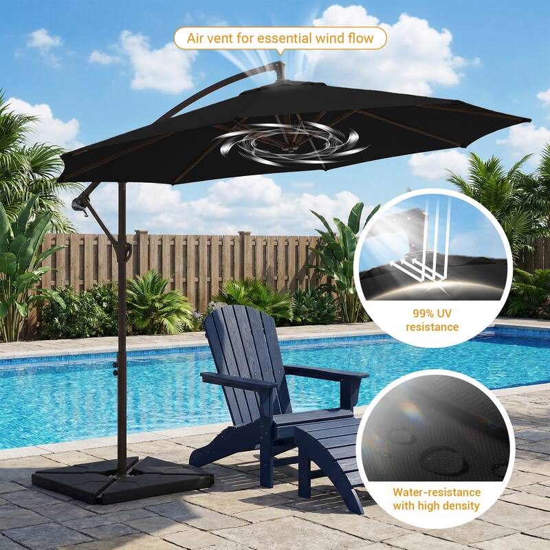 10 ft Steel Crank-lift Cantilever Umbrella With Weighted Base