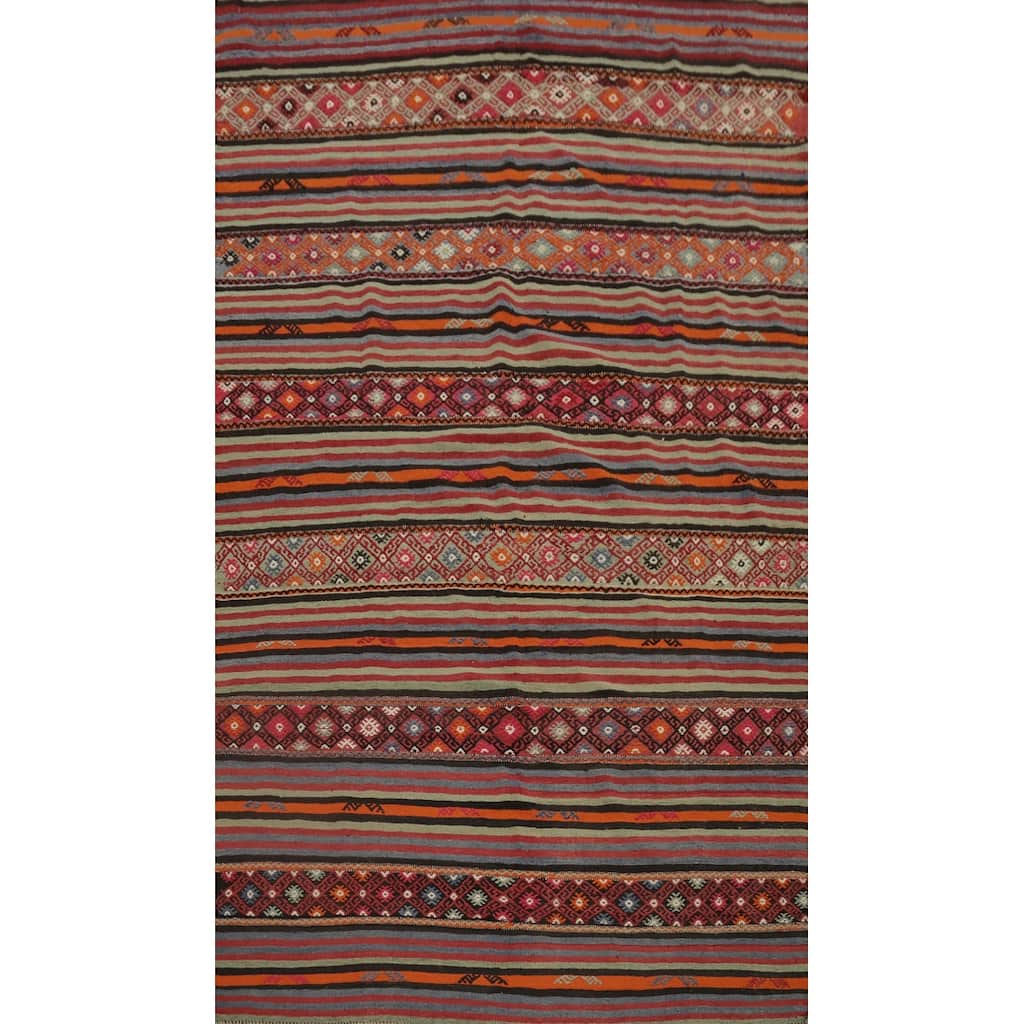 Hand Woven Oriental 100% Wool Carpet Southwestern Tribal Multi-Colored Kilim Area Rug - 8' 2'' X 5' 3''