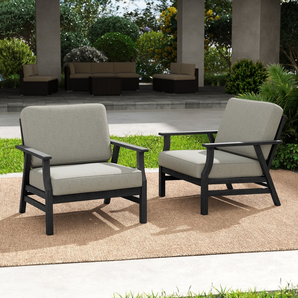 Outdoor 2 Set Teak Wood Club Chairs Set with Cushion