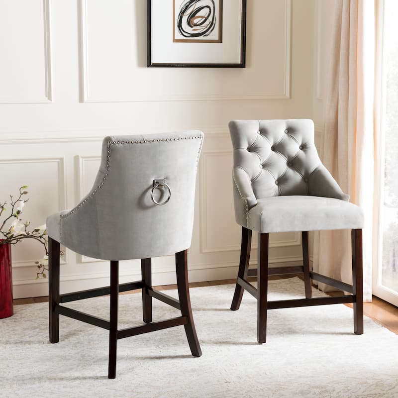 SAFAVIEH Home Minerva 24-inch Weaved Counter Stool [SET of 2] - 18"W x 21"D x 37"H - Dark Brown/Black