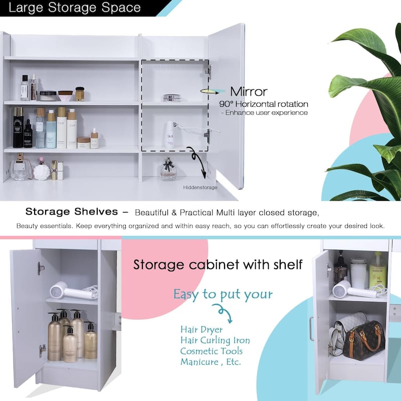 Makeup Vanity Desk with Large Drawers & Three Level Storage Dreeser, Vanitys/Vanities with 3 Lights Brightness Adjustable