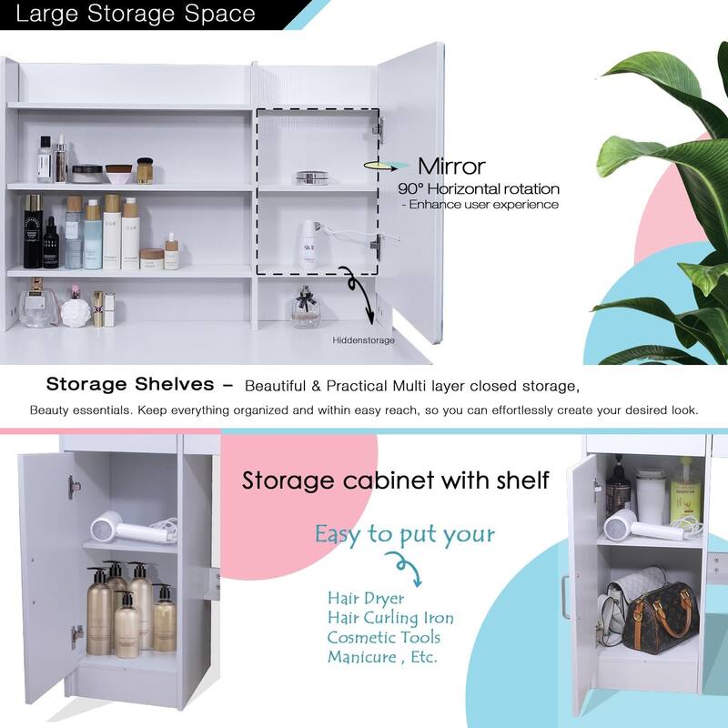 Makeup Vanity Desk with Lights,Vanity Set with Mirror,Large Drawers & Three Level Storage Dreeser,3 Lights Brightness