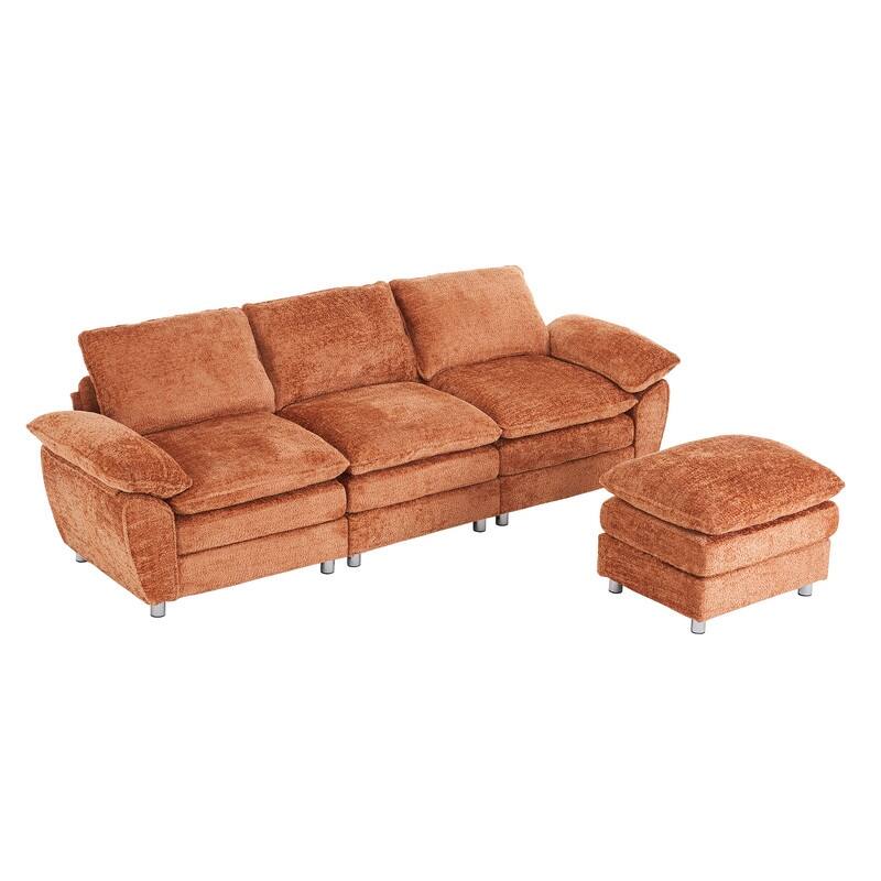 102" Three-seat Chenille L-shaped Sectional Sofa with Ottoman