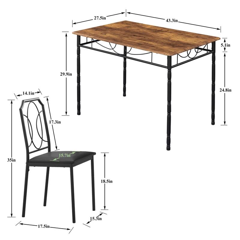 VECELO Industrial 5-Piece Dining Table Set, Table and Chairs Sets ( Set of 5)
